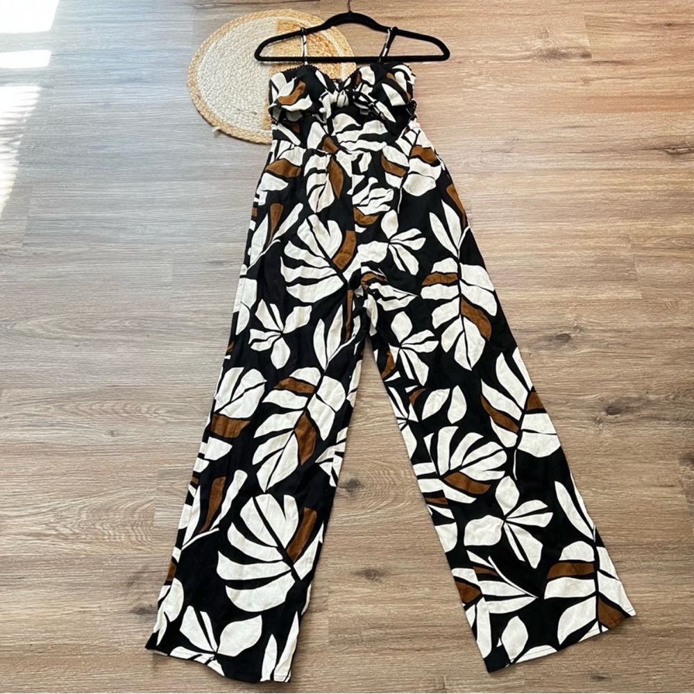 AUDREY PARKS X FRANCESCA'S Jaiden Palm Pom Pom Trim Jumpsuit Size S - Picture 3 of 5